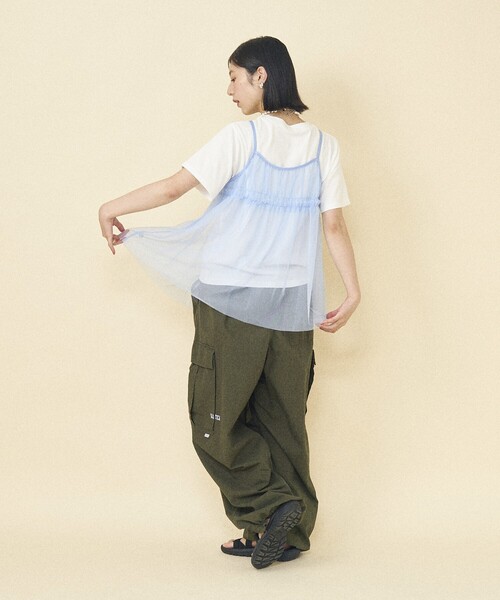 FREAK'S STORE(フリークスストア)の「【セットアイテム】チュールキャミソール Tシャツセット/シアービスチェセット(Tシャツ/カットソー・レディース・グレー/オフホワイト/サックスブルー/ブラック・フリ-)」の14枚目の写真