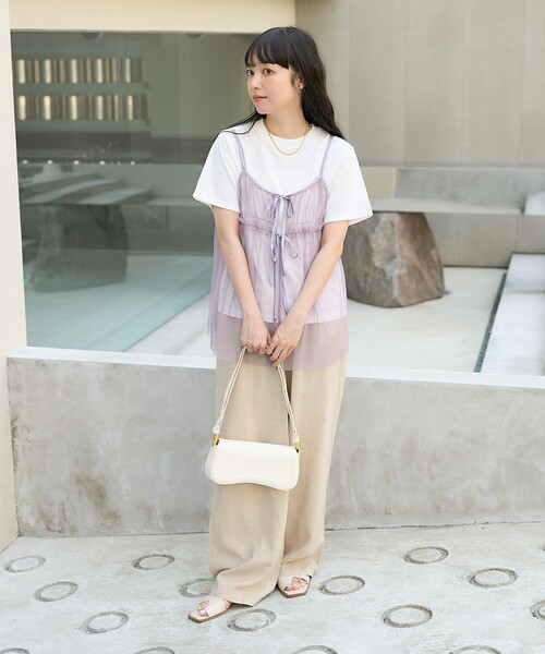 FREAK'S STORE(フリークスストア)の「【セットアイテム】チュールキャミソール Tシャツセット/シアービスチェセット(Tシャツ/カットソー・レディース・グレー/オフホワイト/サックスブルー/ブラック・フリ-)」の15枚目の写真
