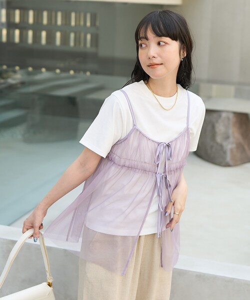 FREAK'S STORE(フリークスストア)の「【セットアイテム】チュールキャミソール Tシャツセット/シアービスチェセット(Tシャツ/カットソー・レディース・グレー/オフホワイト/サックスブルー/ブラック・フリ-)」の19枚目の写真