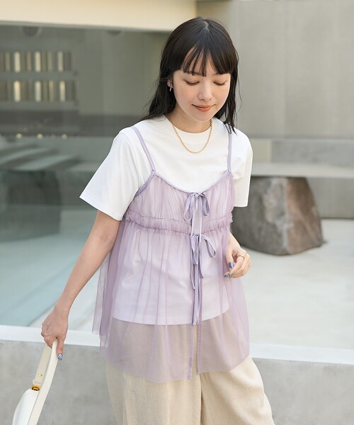 セール】【セットアイテム】チュールキャミソール Tシャツセット