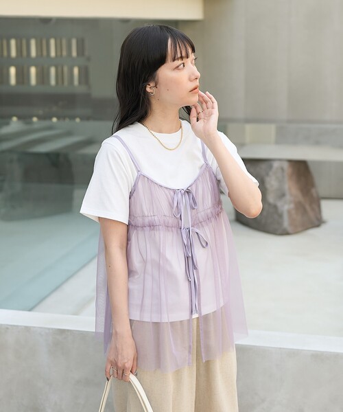 FREAK'S STORE(フリークスストア)の「【セットアイテム】チュールキャミソール Tシャツセット/シアービスチェセット(Tシャツ/カットソー・レディース・グレー/オフホワイト/サックスブルー/ブラック・フリ-)」の21枚目の写真