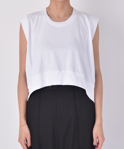 AKTE（アクテ）の「スリーブレスショートカットソープルオーバー（Tシャツ/カットソー・レディース・ブラック/ライトブルー/ホワイト・FREE）」の13枚目の写真