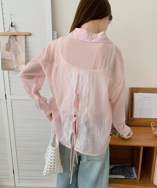aimoha（アイモハ）の「バックリボンフェミニンシアーシャツ (SS)（シャツ/ブラウス・レディース・ホワイト/ライトグレー/ピンク/ライトグリーン/イエロー/ブルー/ブラック/ライトベージュ・FREE）」の8枚目の写真