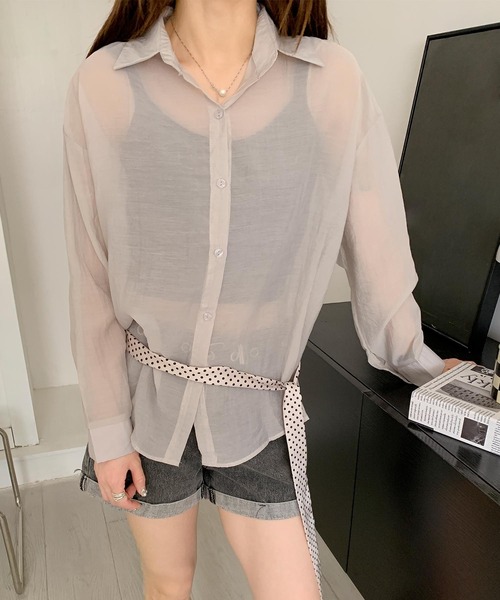aimoha（アイモハ）の「バックリボンフェミニンシアーシャツ (SS)（シャツ/ブラウス・レディース・ホワイト/ライトグレー/ピンク/ライトグリーン/イエロー/ブルー/ブラック/ライトベージュ・FREE）」の16枚目の写真