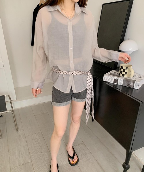 aimoha（アイモハ）の「バックリボンフェミニンシアーシャツ (SS)（シャツ/ブラウス・レディース・ホワイト/ライトグレー/ピンク/ライトグリーン/イエロー/ブルー/ブラック/ライトベージュ・FREE）」の15枚目の写真