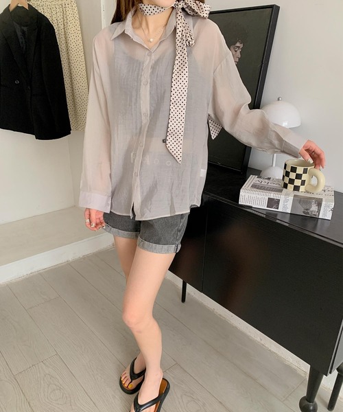 aimoha（アイモハ）の「バックリボンフェミニンシアーシャツ (SS)（シャツ/ブラウス・レディース・ホワイト/ライトグレー/ピンク/ライトグリーン/イエロー/ブルー/ブラック/ライトベージュ・FREE）」の13枚目の写真