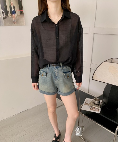 aimoha（アイモハ）の「バックリボンフェミニンシアーシャツ (SS)（シャツ/ブラウス・レディース・ホワイト/ライトグレー/ピンク/ライトグリーン/イエロー/ブルー/ブラック/ライトベージュ・FREE）」の20枚目の写真