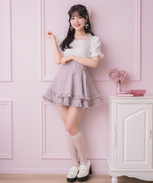 バラ釦ポイントダブルフレアスカパン