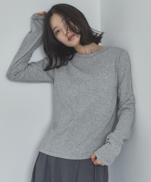 feepur(フェピュール)の「ベーシックシアーロンTee(Tシャツ/カットソー・レディース・オフホワイト/杢グレー/ブラック/ベージュ/オートミール/イエロー/ピンク・MEDIUM)」の3枚目の写真