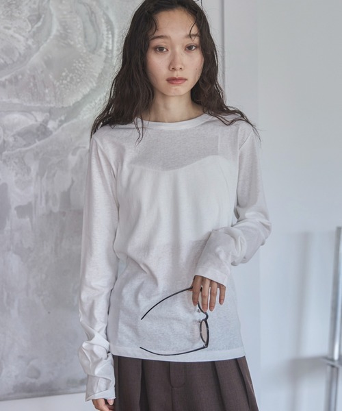 feepur(フェピュール)の「ベーシックシアーロンTee(Tシャツ/カットソー・レディース・オフホワイト/杢グレー/ブラック/ベージュ/オートミール/イエロー/ピンク・MEDIUM)」の1枚目の写真