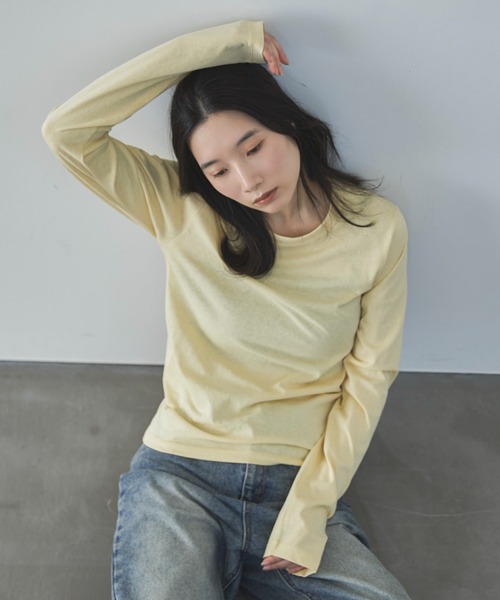 feepur(フェピュール)の「ベーシックシアーロンTee(Tシャツ/カットソー・レディース・オフホワイト/杢グレー/ブラック/ベージュ/オートミール/イエロー/ピンク・MEDIUM)」の6枚目の写真