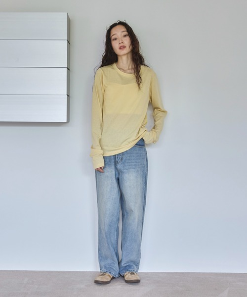 feepur(フェピュール)の「ベーシックシアーロンTee(Tシャツ/カットソー・レディース・オフホワイト/杢グレー/ブラック/ベージュ/オートミール/イエロー/ピンク・MEDIUM)」の17枚目の写真