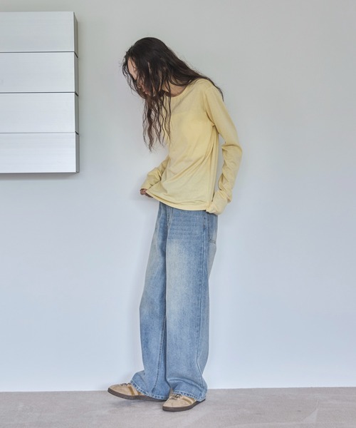 feepur(フェピュール)の「ベーシックシアーロンTee(Tシャツ/カットソー・レディース・オフホワイト/杢グレー/ブラック/ベージュ/オートミール/イエロー/ピンク・MEDIUM)」の18枚目の写真