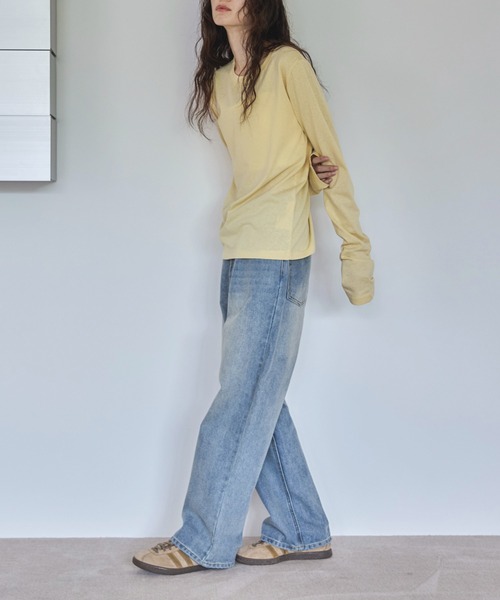 feepur(フェピュール)の「ベーシックシアーロンTee(Tシャツ/カットソー・レディース・オフホワイト/杢グレー/ブラック/ベージュ/オートミール/イエロー/ピンク・MEDIUM)」の16枚目の写真