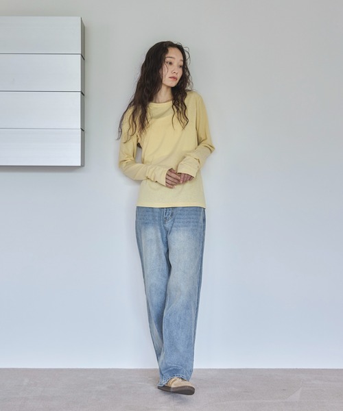 feepur(フェピュール)の「ベーシックシアーロンTee(Tシャツ/カットソー・レディース・オフホワイト/杢グレー/ブラック/ベージュ/オートミール/イエロー/ピンク・MEDIUM)」の19枚目の写真