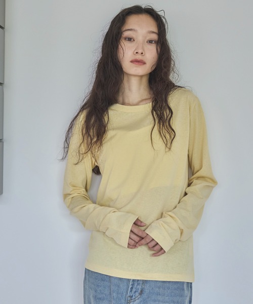 feepur(フェピュール)の「ベーシックシアーロンTee(Tシャツ/カットソー・レディース・オフホワイト/杢グレー/ブラック/ベージュ/オートミール/イエロー/ピンク・MEDIUM)」の20枚目の写真