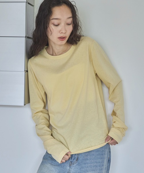 feepur(フェピュール)の「ベーシックシアーロンTee(Tシャツ/カットソー・レディース・オフホワイト/杢グレー/ブラック/ベージュ/オートミール/イエロー/ピンク・MEDIUM)」の21枚目の写真