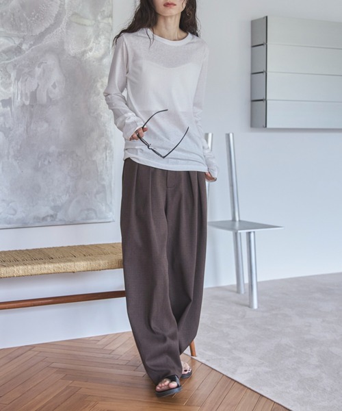 feepur(フェピュール)の「ベーシックシアーロンTee(Tシャツ/カットソー・レディース・オフホワイト/杢グレー/ブラック/ベージュ/オートミール/イエロー/ピンク・MEDIUM)」の8枚目の写真