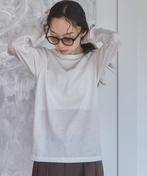 feepur(フェピュール)の「ベーシックシアーロンTee(Tシャツ/カットソー・レディース・オフホワイト/杢グレー/ブラック/ベージュ/オートミール/イエロー/ピンク・MEDIUM)」の12枚目の写真