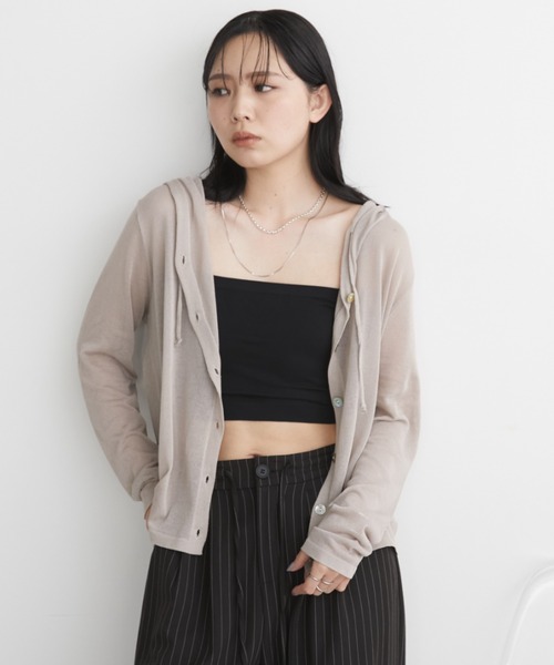 Aunt Marie's(アントマリーズ)の「シアーフーディカーディガン(カーディガン/ボレロ・レディース・ブラック/ホワイト/ブルー/モカ・FREE)」の14枚目の写真