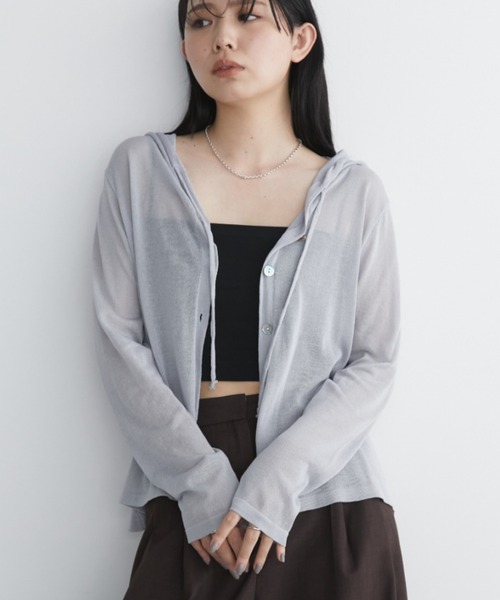 Aunt Marie's(アントマリーズ)の「シアーフーディカーディガン(カーディガン/ボレロ・レディース・ブラック/ホワイト/ブルー/モカ・FREE)」の22枚目の写真