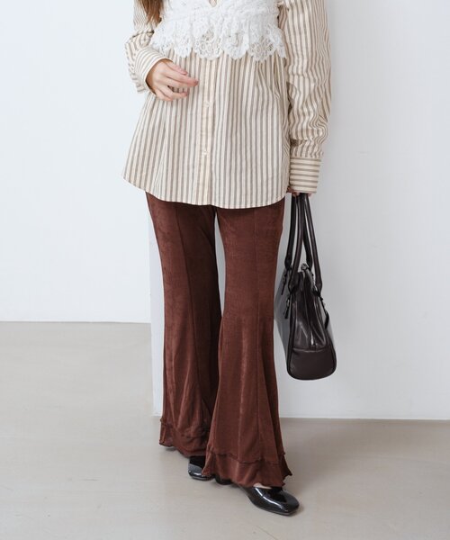 kastane シアーリブフレアパンツ　0 新色追加/低身長サイズ/2サイズ展開】シアーリブフレアパンツ