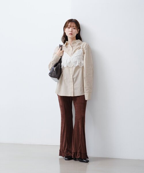 kastane シアーリブフレアパンツ　0 新色追加/低身長サイズ/2サイズ展開】シアーリブフレアパンツ