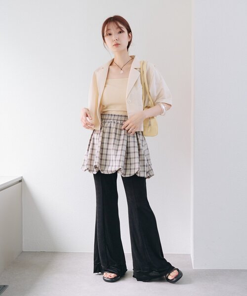kastane シアーリブフレアパンツ　0 新色追加/低身長サイズ/2サイズ展開】シアーリブフレアパンツ