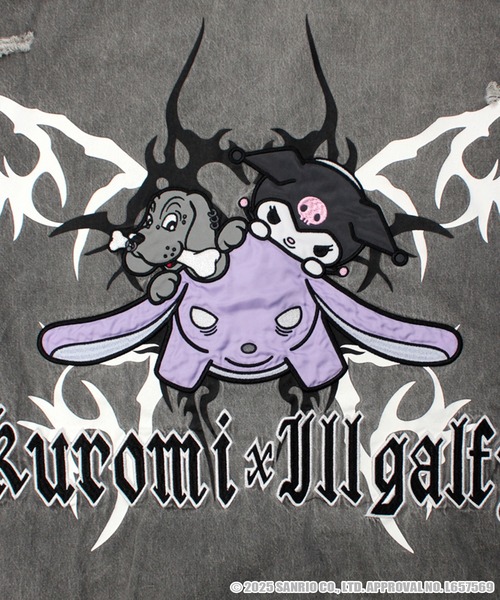 GALFY(ガルフィー)の「【GALFY/ガルフィー】×【KUROMI/クロミ】イルガルフィーボロボロデニム半袖BIGシャツ(シャツ/ブラウス・メンズ・ブラック/グレー・L/XL)」の12枚目の写真