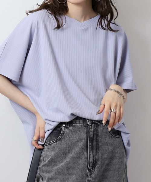 FUNALIVE（ファンアライブ）の「レディース ストライプジャガード ドルマン Tシャツ（Tシャツ/カットソー・レディース・チャコールグレー/ラベンダー/ミント/ブラック・フリー）」の4枚目の写真