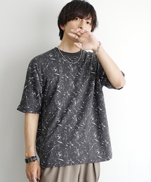 【MinoriTY】ソフトタッチ×厚手仕立て ドルマンシルエットグランジスプラッシュ総柄Tシャツ メンズ 夏服 プリントTシャツ