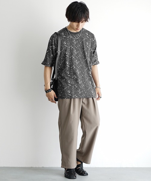 MinoriTY(マイノリティ)の「【MinoriTY】ソフトタッチ×厚手仕立て ドルマンシルエットグランジスプラッシュ総柄Tシャツ メンズ 夏服 プリントTシャツ(Tシャツ/カットソー・メンズ・オフホワイト/スミクロ・S/L/M)」の12枚目の写真