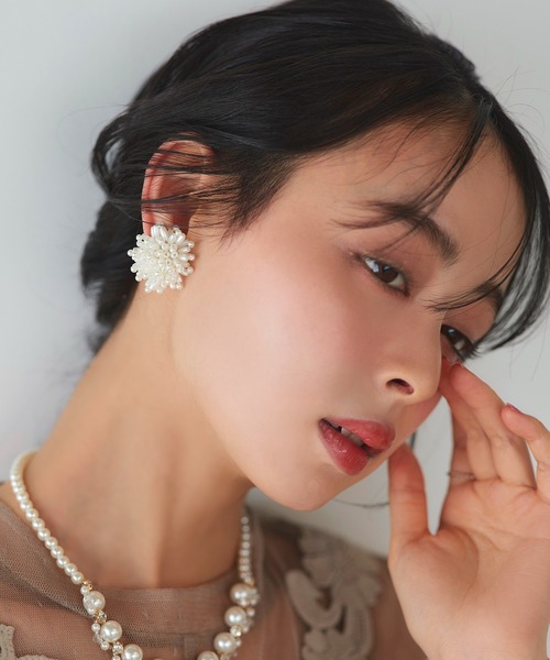 RUIRUE BOUTIQUE 【おまけ：パールイヤリング】 フラワー パール ビーズ イヤリング ｜ レディース 結婚式 パーティー