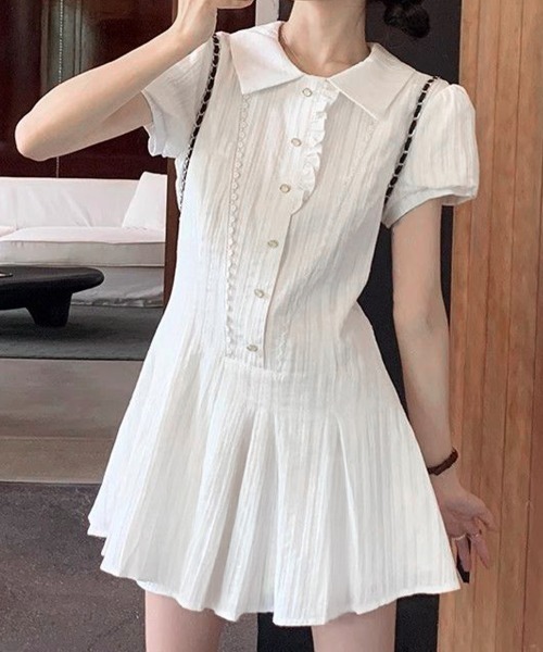 Miniministore(ミニミニストア)の「プリーツミニワンピース半袖 セットアップ春夏(ワンピース・レディース・ブラック/ホワイト・M/L)」の3枚目の写真