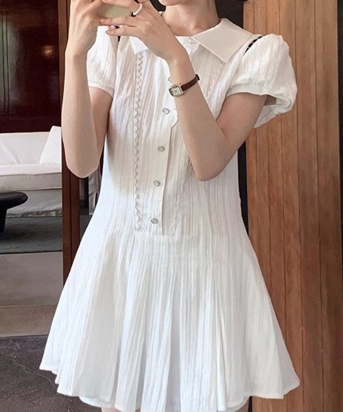 Miniministore(ミニミニストア)の「プリーツミニワンピース半袖 セットアップ春夏(ワンピース・レディース・ブラック/ホワイト・M/L)」の4枚目の写真