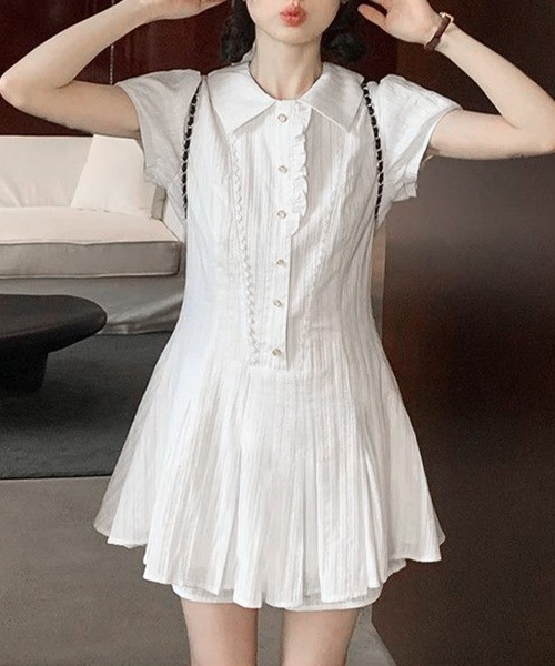 Miniministore(ミニミニストア)の「プリーツミニワンピース半袖 セットアップ春夏(ワンピース・レディース・ブラック/ホワイト・M/L)」の5枚目の写真