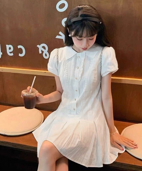 Miniministore(ミニミニストア)の「プリーツミニワンピース半袖 セットアップ春夏(ワンピース・レディース・ブラック/ホワイト・M/L)」の7枚目の写真