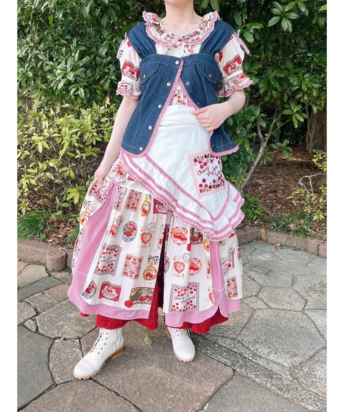 【極美品】PINK HOUSE アメリカンチェリー パッチワーク ワンピース チェリープリントパッチワーク風ワンピース（ワンピース）｜PINK