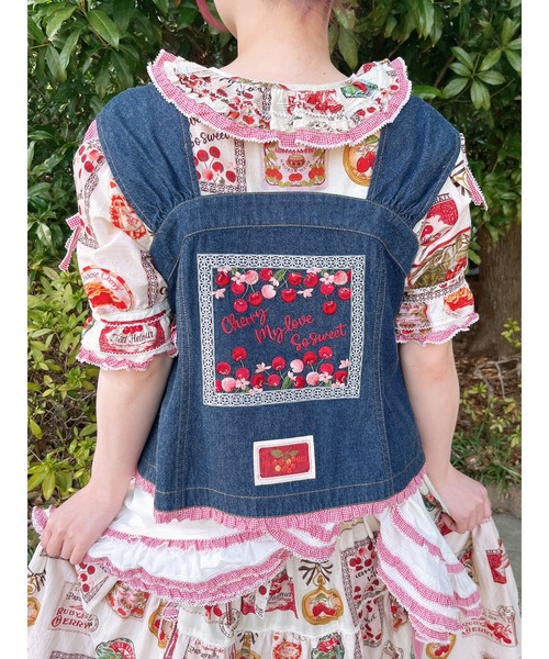 【極美品】PINK HOUSE アメリカンチェリー パッチワーク ワンピース 生成アメリカンチェリーパッチワークワンピース - ピンクハウス