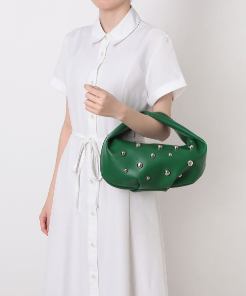 cache cache（カシュ カシュ）の「カシュカシュ cachecache / スタッズワンハンドルバッグ（ショルダーバッグ・レディース・グリーン/アイボリー/ブラック・FREE）」の3枚目の写真