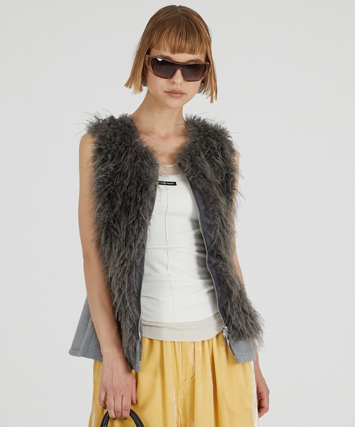 PRANK PROJECT（プランクプロジェクト）の「ファートリミングベスト / Fur Trimmed Vest（ベスト・レディース・グレー/ブラウン・FREE）」の6枚目の写真