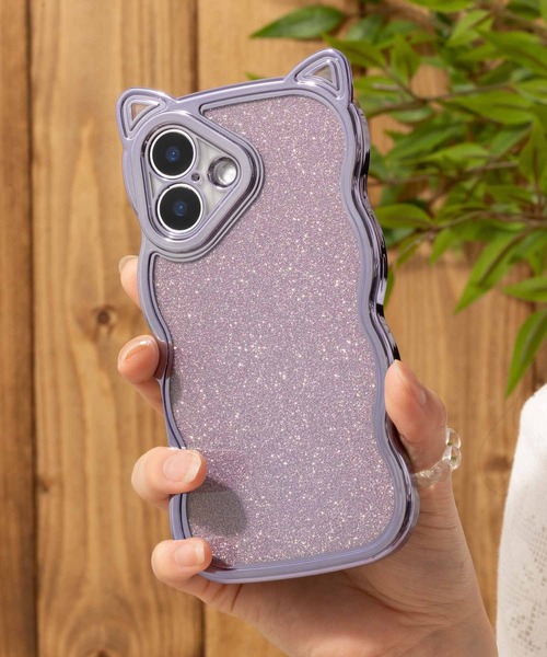 iPhoneケース カバー ねこみみデザイン キラキラグリッター【iPhone 13