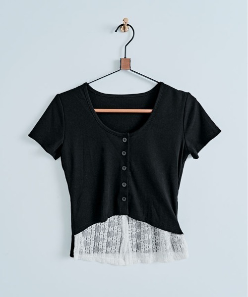 kirakiraShop(キラキラショップ)の「ドッキング レース トップス 半袖(Tシャツ/カットソー・レディース・ホワイト/ブラック/グレー・FREE)」の9枚目の写真