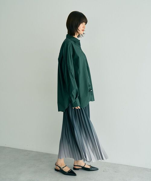 Editt by YECCA VECCA（エディットバイイェッカヴェッカ）の「ドロストデザインギャザーシャツ（シャツ/ブラウス・レディース・ストライプ/キャメル/グリーン・FREE）」の18枚目の写真