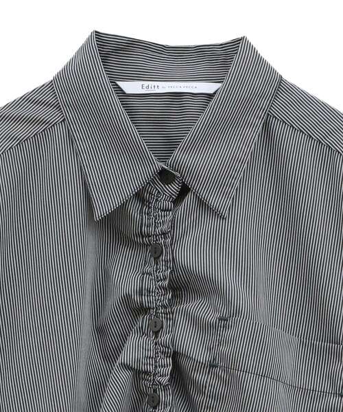 Editt by YECCA VECCA（エディットバイイェッカヴェッカ）の「ドロストデザインギャザーシャツ（シャツ/ブラウス・レディース・ストライプ/キャメル/グリーン・FREE）」の8枚目の写真