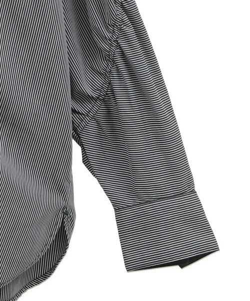 Editt by YECCA VECCA（エディットバイイェッカヴェッカ）の「ドロストデザインギャザーシャツ（シャツ/ブラウス・レディース・ストライプ/キャメル/グリーン・FREE）」の7枚目の写真