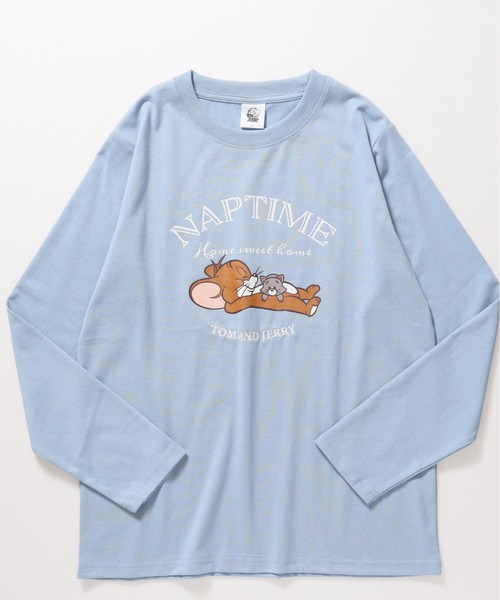 Tom&Jerry(トムアンドジェリー)の「【TOM & JERRY/トムとジェリー】プリントロンT(Tシャツ/カットソー・レディース・サックスブルー/グレイッシュベージュ/スミクロ/ライトグリーン・MEDIUM/LARGE)」の5枚目の写真