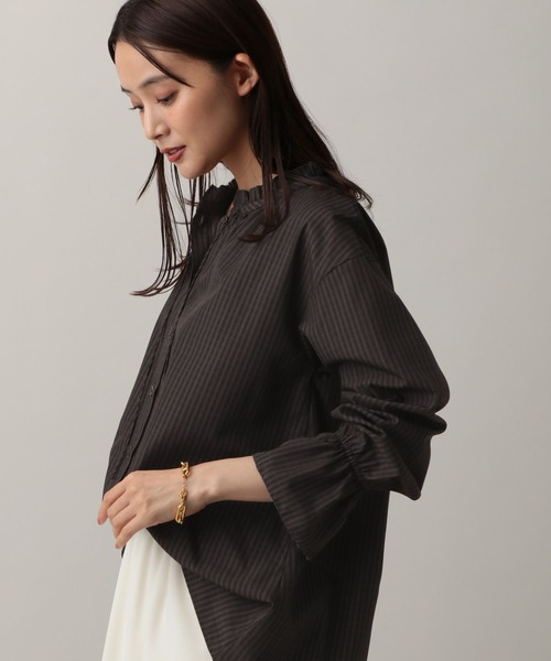 GLOBAL WORK（グローバルワーク）の「MATINEE LINE/フリルカラーネックブラウス/583846（シャツ/ブラウス・レディース・チェック/オフホワイト/ダークパープル・MEDIUM/LARGE）」の3枚目の写真