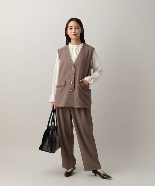 GLOBAL WORK（グローバルワーク）の「MATINEE LINE/フリルカラーネックブラウス/583846（シャツ/ブラウス・レディース・チェック/オフホワイト/ダークパープル・MEDIUM/LARGE）」の4枚目の写真