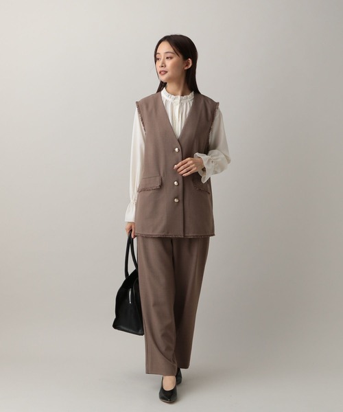 GLOBAL WORK（グローバルワーク）の「MATINEE LINE/フリルカラーネックブラウス/583846（シャツ/ブラウス・レディース・チェック/オフホワイト/ダークパープル・MEDIUM/LARGE）」の6枚目の写真